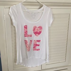INC sparkle Love Tee White & Pink SZ S